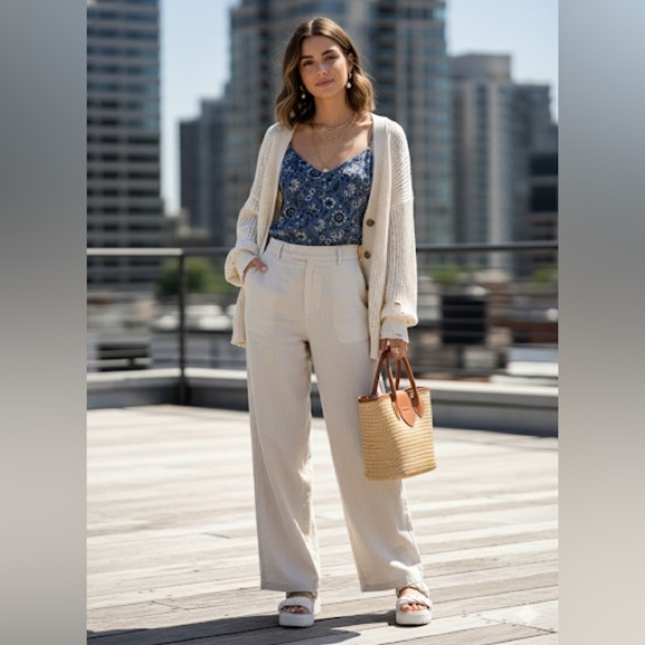 Club Monaco Tops - Club Monaco Cami Top Blue Floral V-Neck Silk Blend M Summer Resort